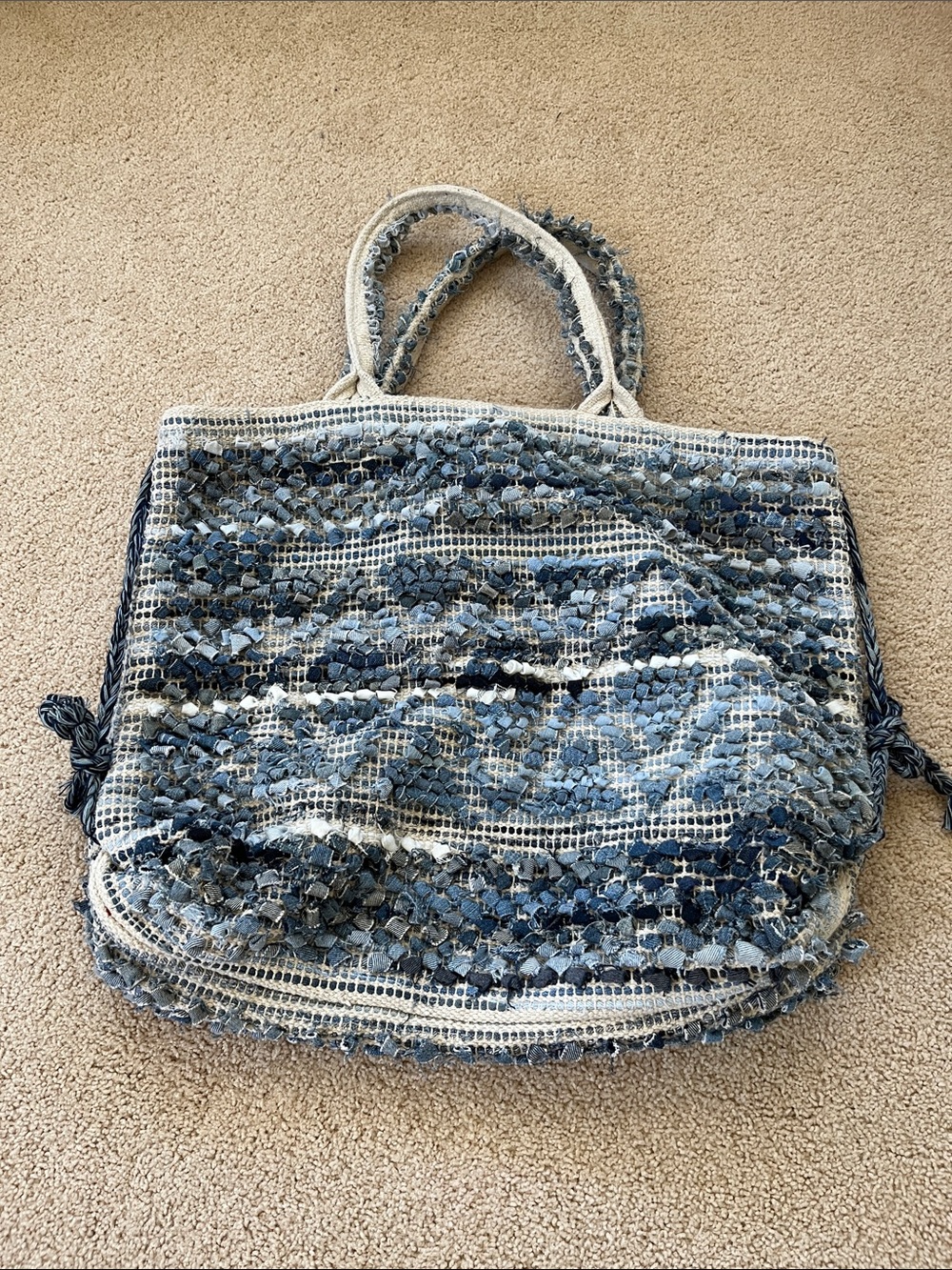lovestitch Blue and Cream Woven Tote Bag